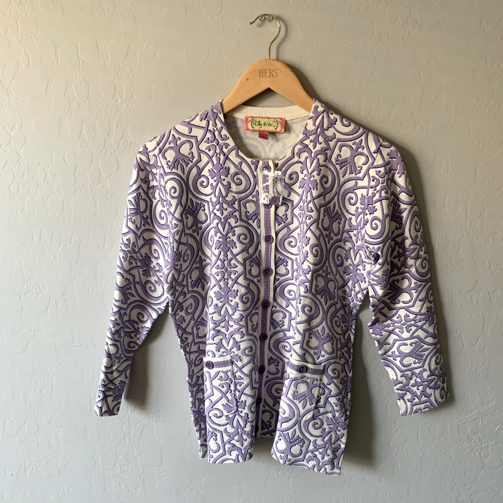 NWOT Lilly and Van paisley print cardigan sweaterS